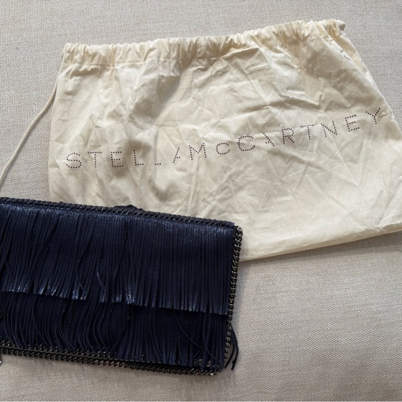 Stella McCartney Falabella Navy Metallic Fringe Clutch with original tags - Picture 12 of 15